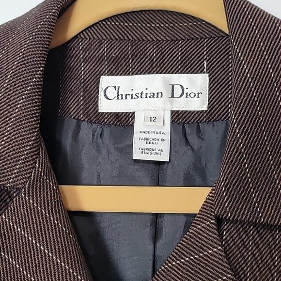 Christian Dior Brown Pinstripe Blazer Jacket Womens Size 12 Classic Tailored Loo - Picture 4 of 16